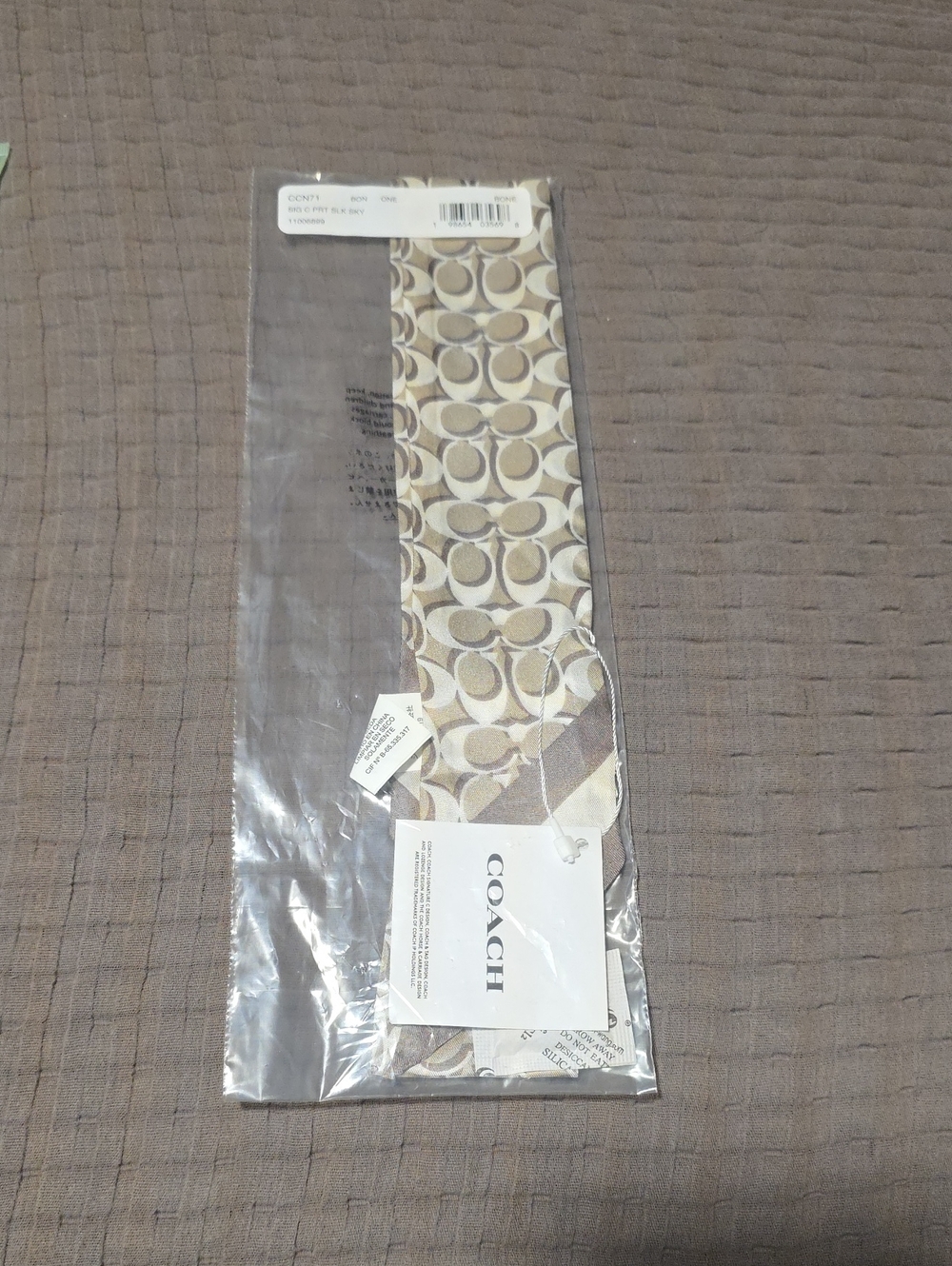 Coach Skinny Scarf in Beige and Brown Signature Print